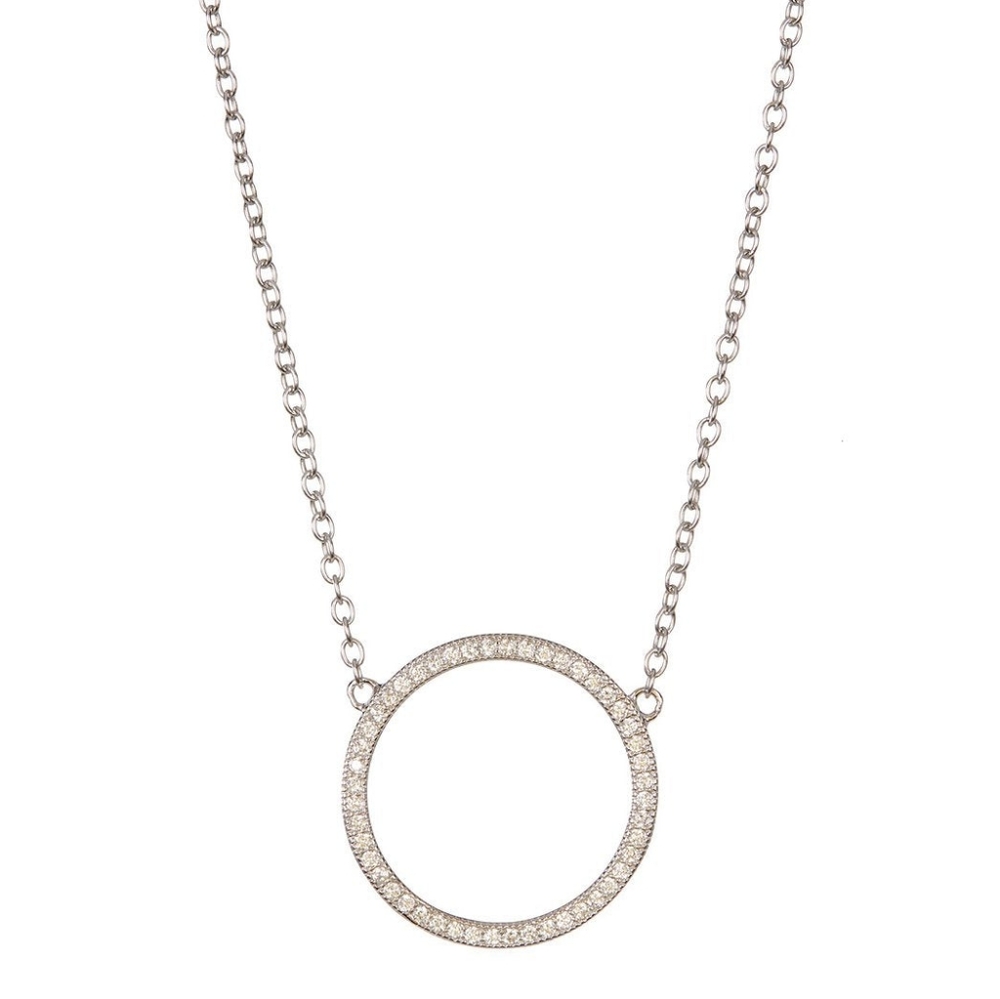 Adornia White Rhodium Plated Swarovski Crystal Accented Circular Necklace Circle